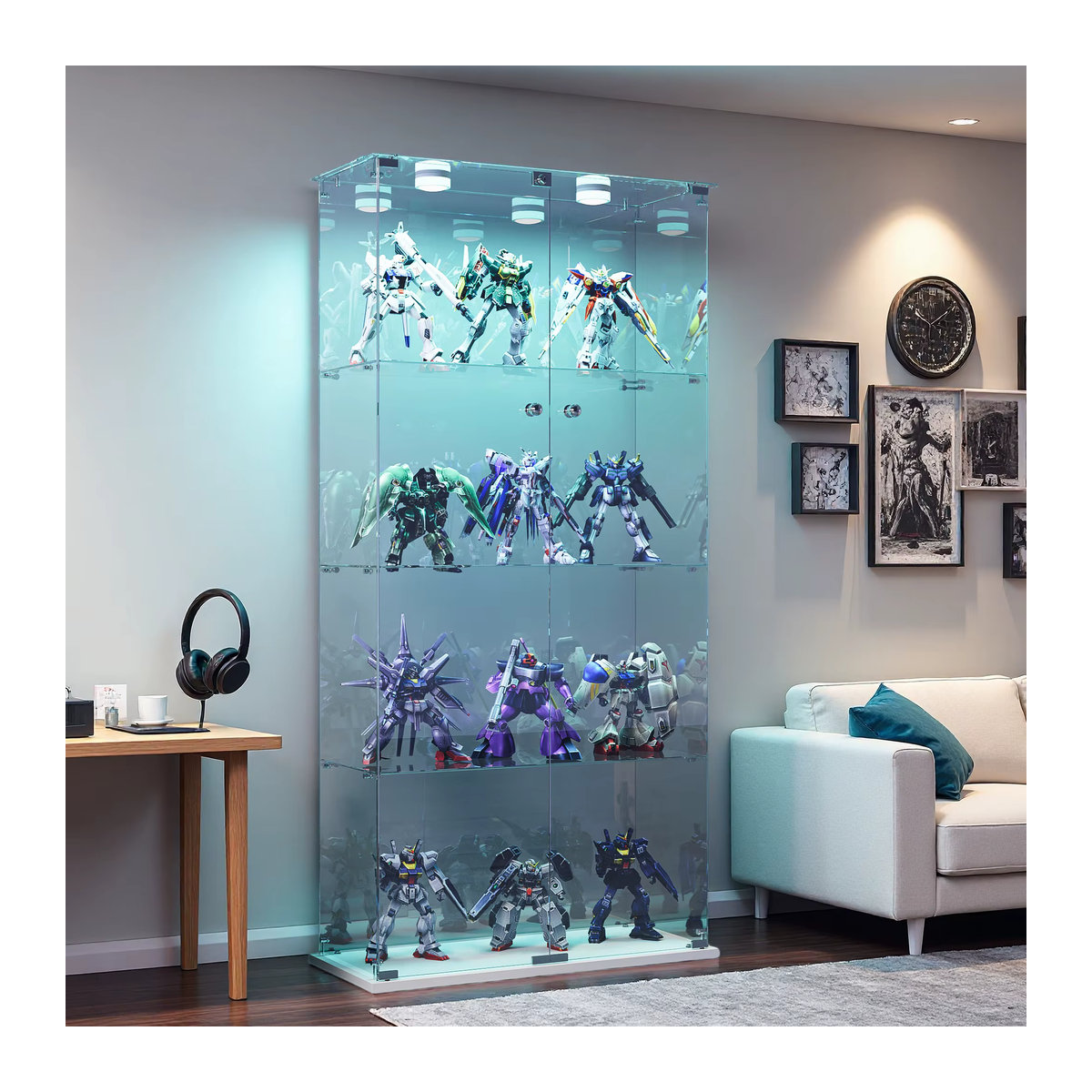 Anajqaqia Glasvitrine in Weiß mit LED-Beleuchtung und Schloss, Modernes Design, H x B x T: 163 x 78,5 x 35 cm - Bild 2