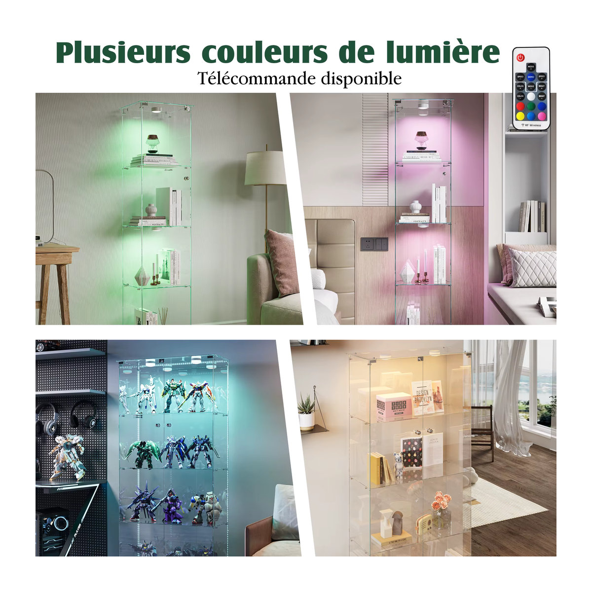 Anajqaqia Glasvitrine in Weiß mit LED-Beleuchtung und Schloss, Modernes Design, H x B x T: 163 x 78,5 x 35 cm - Bild 5
