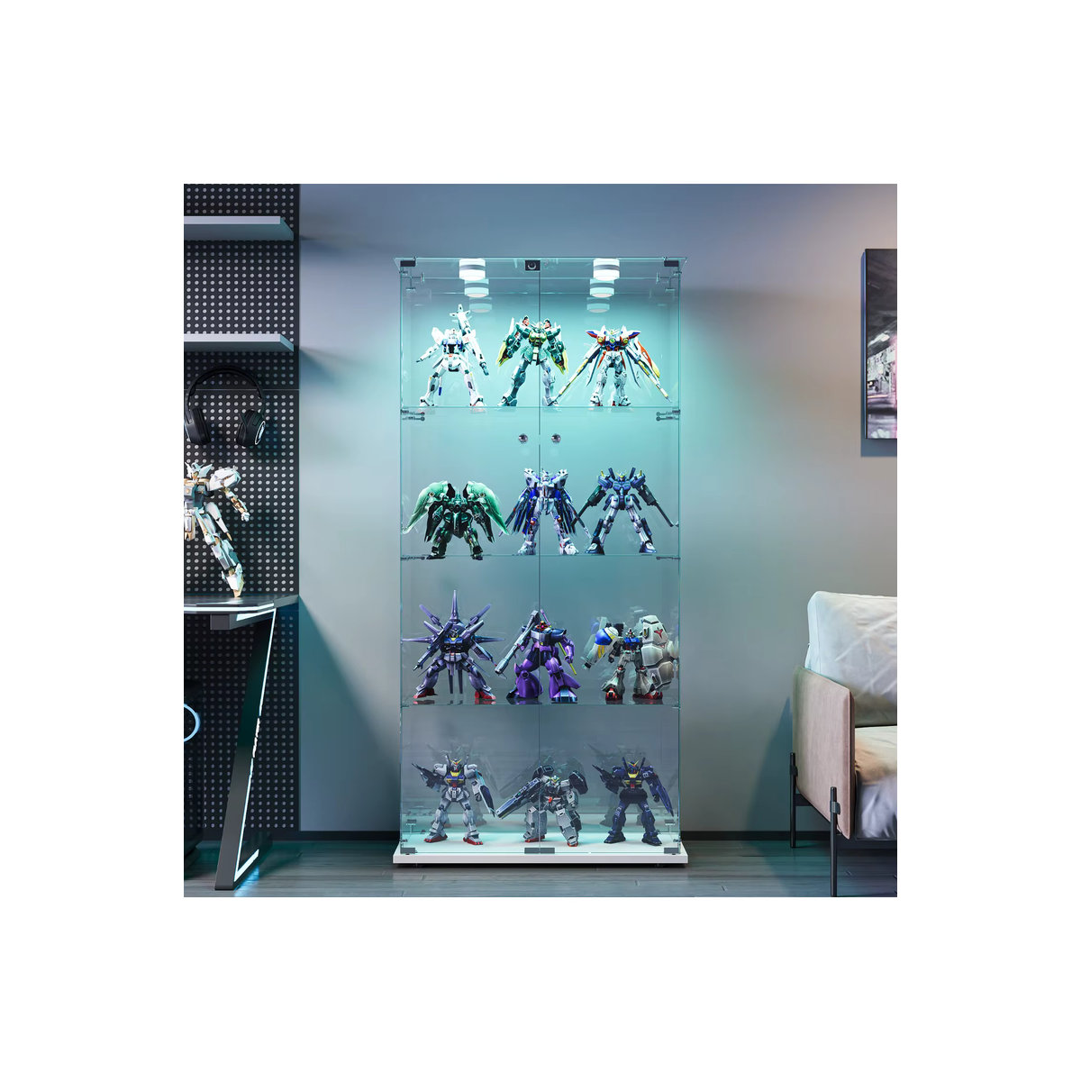 Anajqaqia Glasvitrine in Weiß mit LED-Beleuchtung und Schloss, Modernes Design, H x B x T: 163 x 78,5 x 35 cm - Bild 7