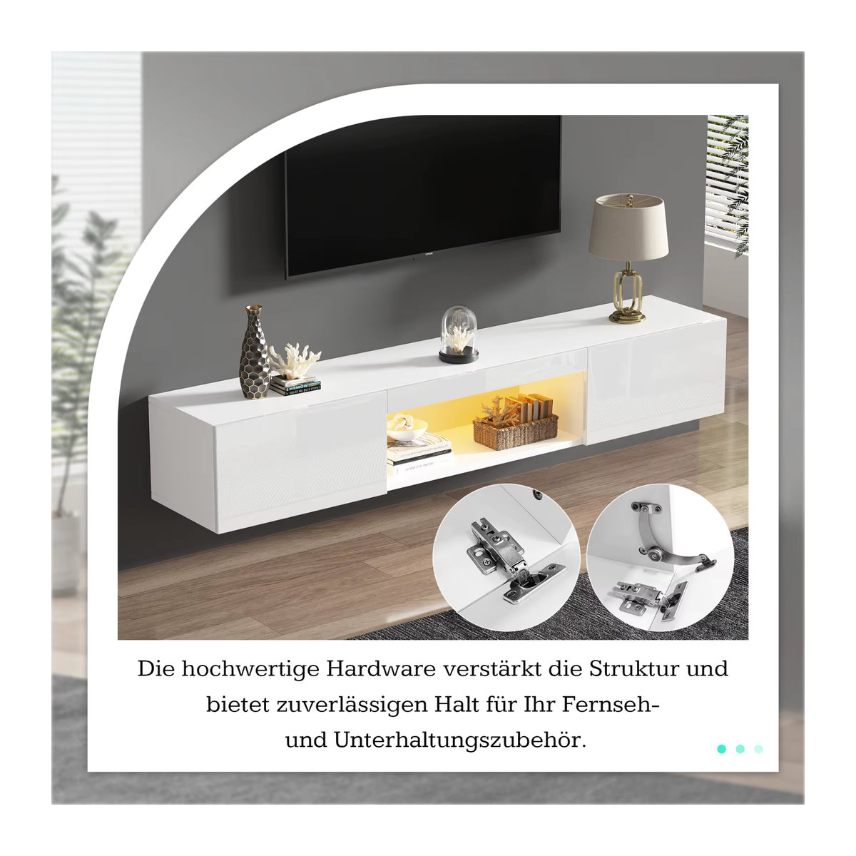 Anajqaqia Hochglänzender TV-Schrank in Weiß mit LED-Beleuchtung und Bluetooth-APP-Steuerung, B/T/H: 160 x 31 x 22 cm - Bild 6