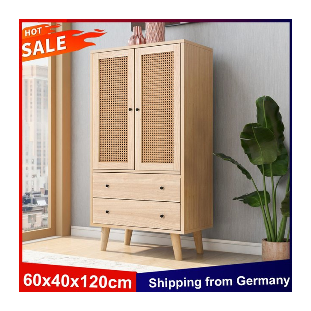 Anajqaqia Kommode in Eiche Natur mit 2 Türen und 2 Schubladen im skandinavischen Design als Sideboard oder Highboard für dein Wohnzimmer - Bild 1
