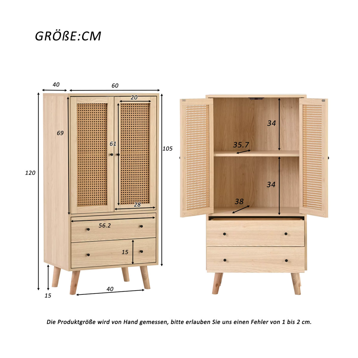 Anajqaqia Kommode in Eiche Natur mit 2 Türen und 2 Schubladen im skandinavischen Design als Sideboard oder Highboard für dein Wohnzimmer - Bild 2