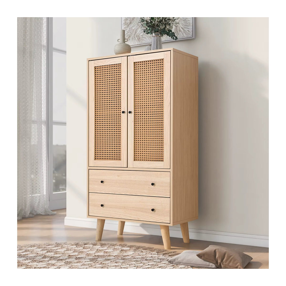 Anajqaqia Kommode in Eiche Natur mit 2 Türen und 2 Schubladen im skandinavischen Design als Sideboard oder Highboard für dein Wohnzimmer - Bild 3