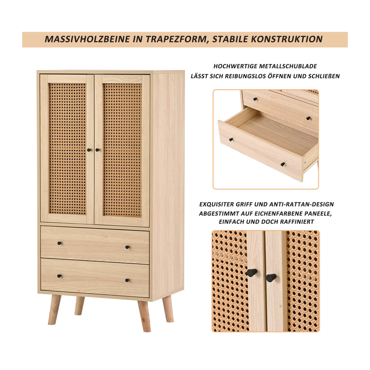 Anajqaqia Kommode in Eiche Natur mit 2 Türen und 2 Schubladen im skandinavischen Design als Sideboard oder Highboard für dein Wohnzimmer - Bild 4