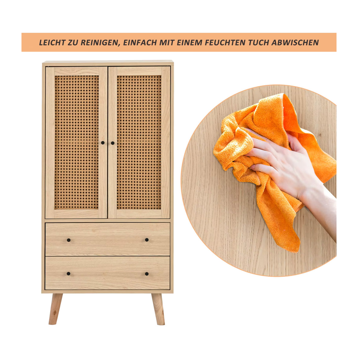 Anajqaqia Kommode in Eiche Natur mit 2 Türen und 2 Schubladen im skandinavischen Design als Sideboard oder Highboard für dein Wohnzimmer - Bild 5