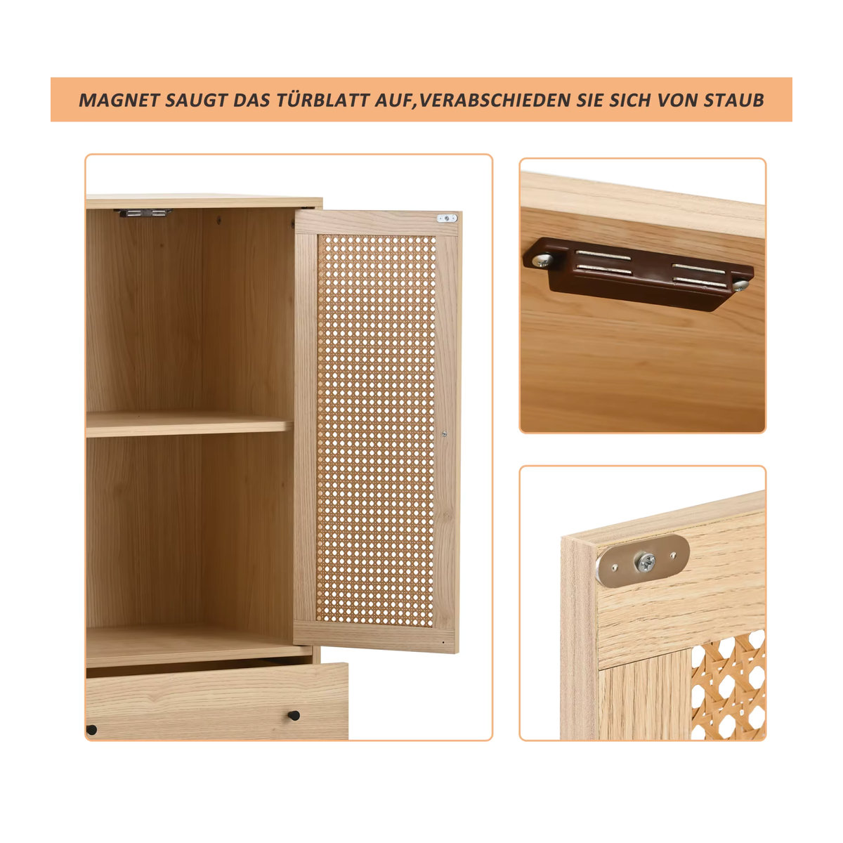 Anajqaqia Kommode in Eiche Natur mit 2 Türen und 2 Schubladen im skandinavischen Design als Sideboard oder Highboard für dein Wohnzimmer - Bild 6