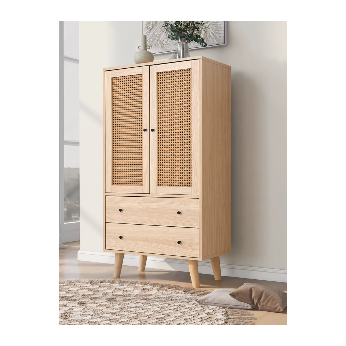 Anajqaqia Kommode in Eiche Natur mit 2 Türen und 2 Schubladen im skandinavischen Design als Sideboard oder Highboard für dein Wohnzimmer - Bild 7
