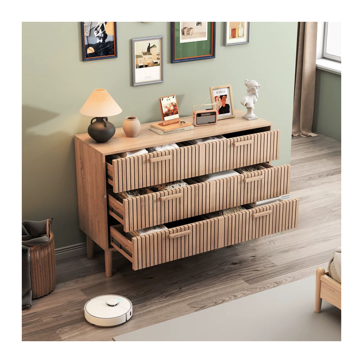 Anajqaqia Kommode mit 6 Schubladen im skandinavischen Design, Natur, B/T/H: 100 x 34 x 73 cm - Bild 3