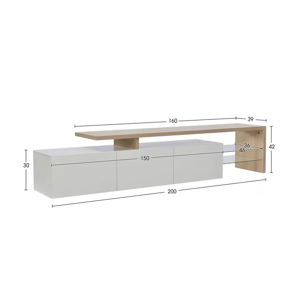 Anajqaqia Moderner TV-Ständer mit LED-Beleuchtung und Glasregalen in Weiß, B/T/H: 200 x 39 x 42 cm - Bild 5