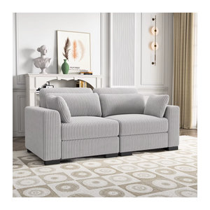 Anajqaqia Modulares Samtsofa mit Fußhocker in Grau