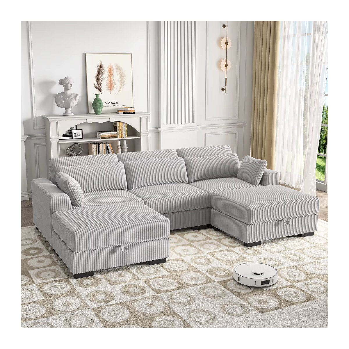 Anajqaqia Modulares Samtsofa mit Fußhocker in Grau - Bild 2