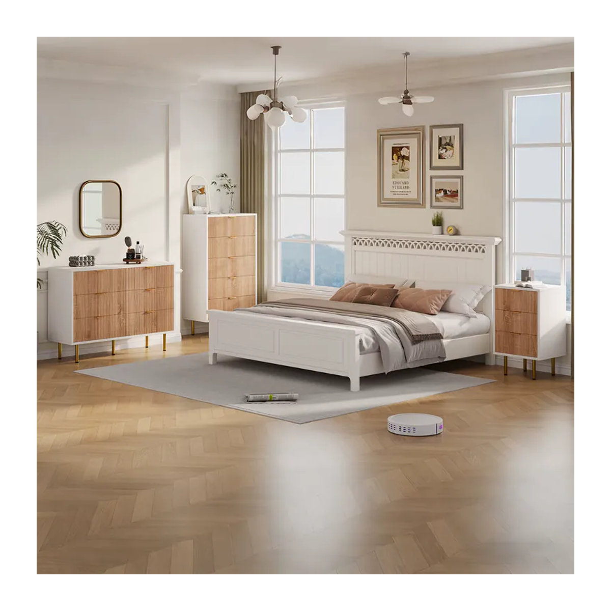 Anajqaqia Nachttisch in Weiß mit Schubladen und Metallfuß, moderner Holzschrank für Schlafzimmer und Wohnzimmer - Bild 4
