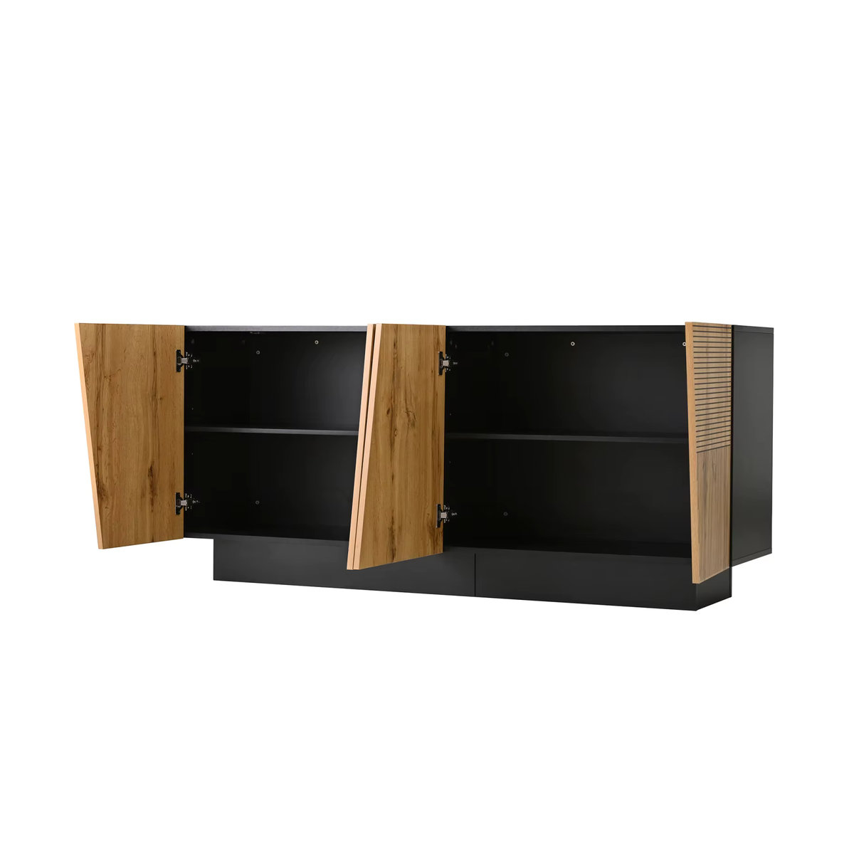 Anajqaqia Sideboard Aufbewahrungsschrank mit geometrischem Design und verstellbarem Regal in Eiche Natur und Schwarz, Breite: 160 cm - Bild 6