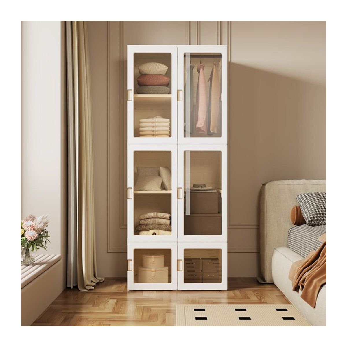 Anajqaqia Tragbarer Kleiderschrank und Aufbewahrungsorganizer in Weiß, minimalistisches Design - Bild 1