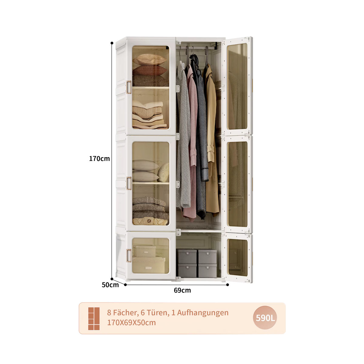 Anajqaqia Tragbarer Kleiderschrank und Aufbewahrungsorganizer in Weiß, minimalistisches Design - Bild 2