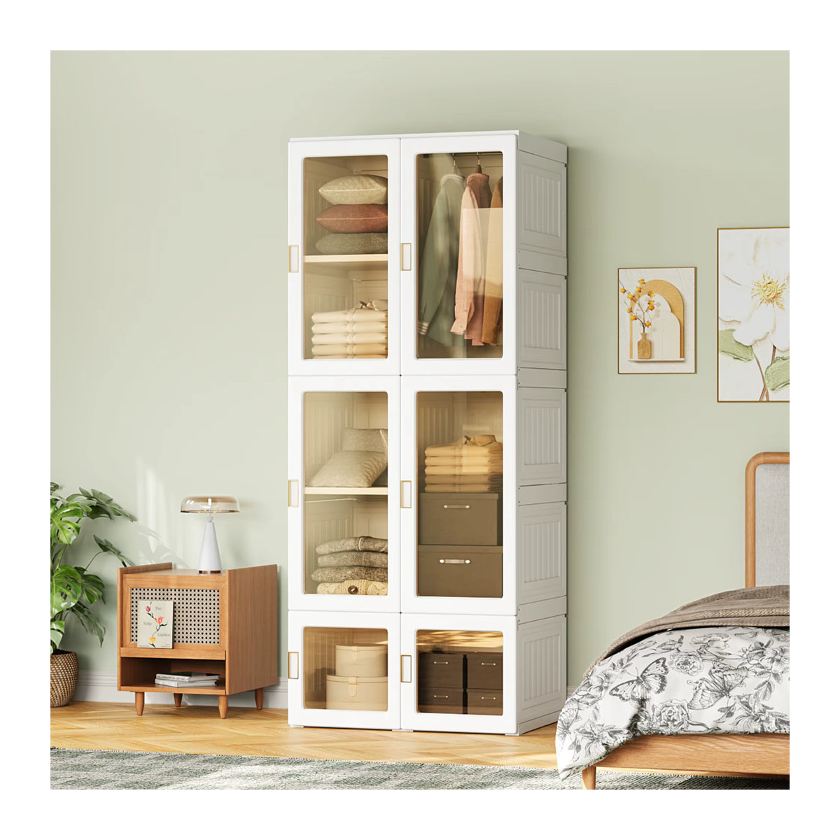 Anajqaqia Tragbarer Kleiderschrank und Aufbewahrungsorganizer in Weiß, minimalistisches Design - Bild 4