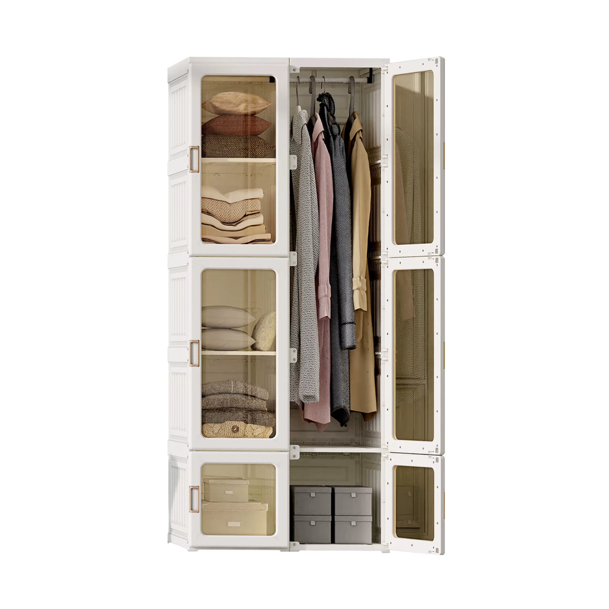 Anajqaqia Tragbarer Kleiderschrank und Aufbewahrungsorganizer in Weiß, minimalistisches Design - Bild 6