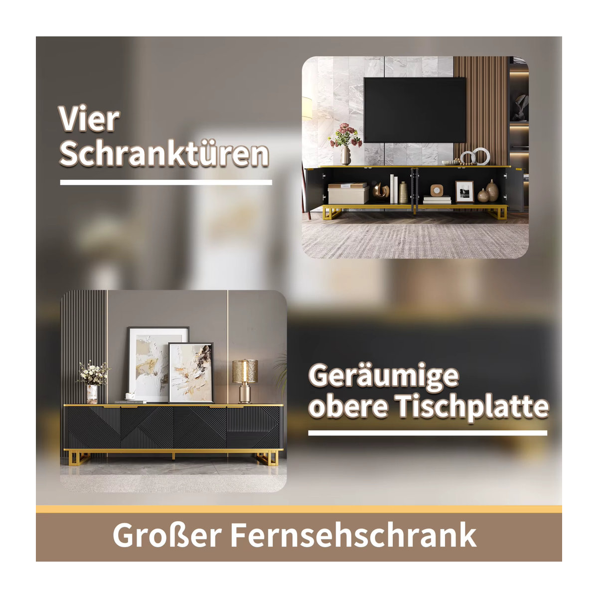 Anajqaqia TV-Schrank mit 4 Türen und geometrischer Textur, modernes TV-Lowboard für dein Wohnzimmer, Weiß oder Schwarz, B/T/H: 160 x 37,5 x 48 cm - Bild 5