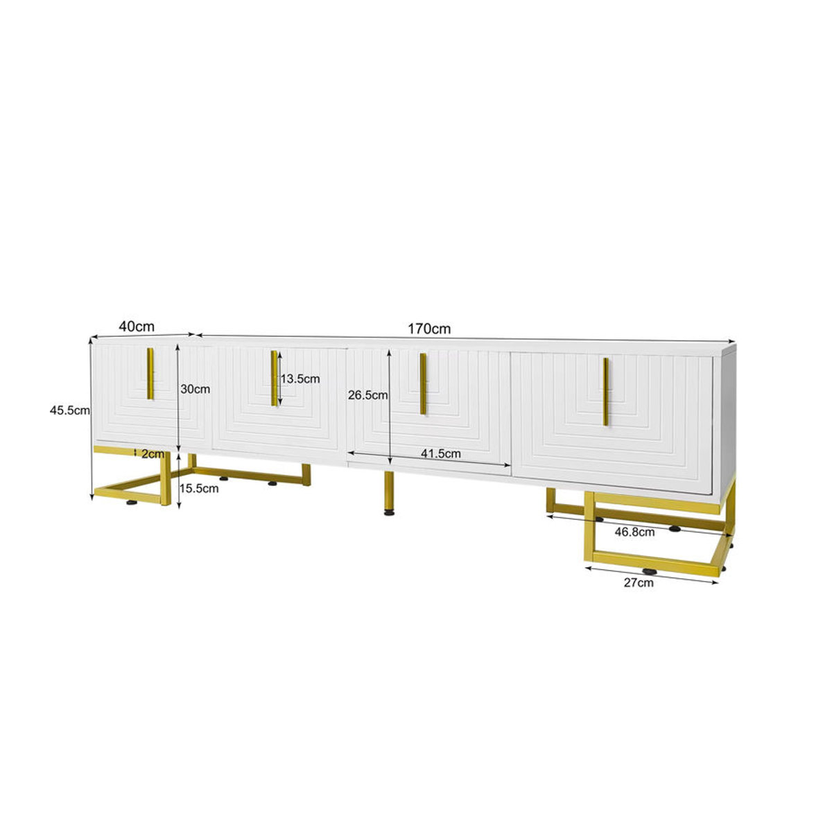 Anajqaqia TV-Schrank Modern in Weiß mit strukturierten Türen und goldenen Details, B/T/H: 170 x 40 x 45,5 cm - Bild 1