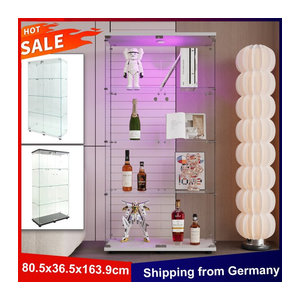 Anajqaqia Vitrinenschrank in Weiß mit LED-Licht, 4 Regalen und 2 Glastüren, modern und freistehend, H x B x T: 163,9 x 36,5 x 36,5 cm