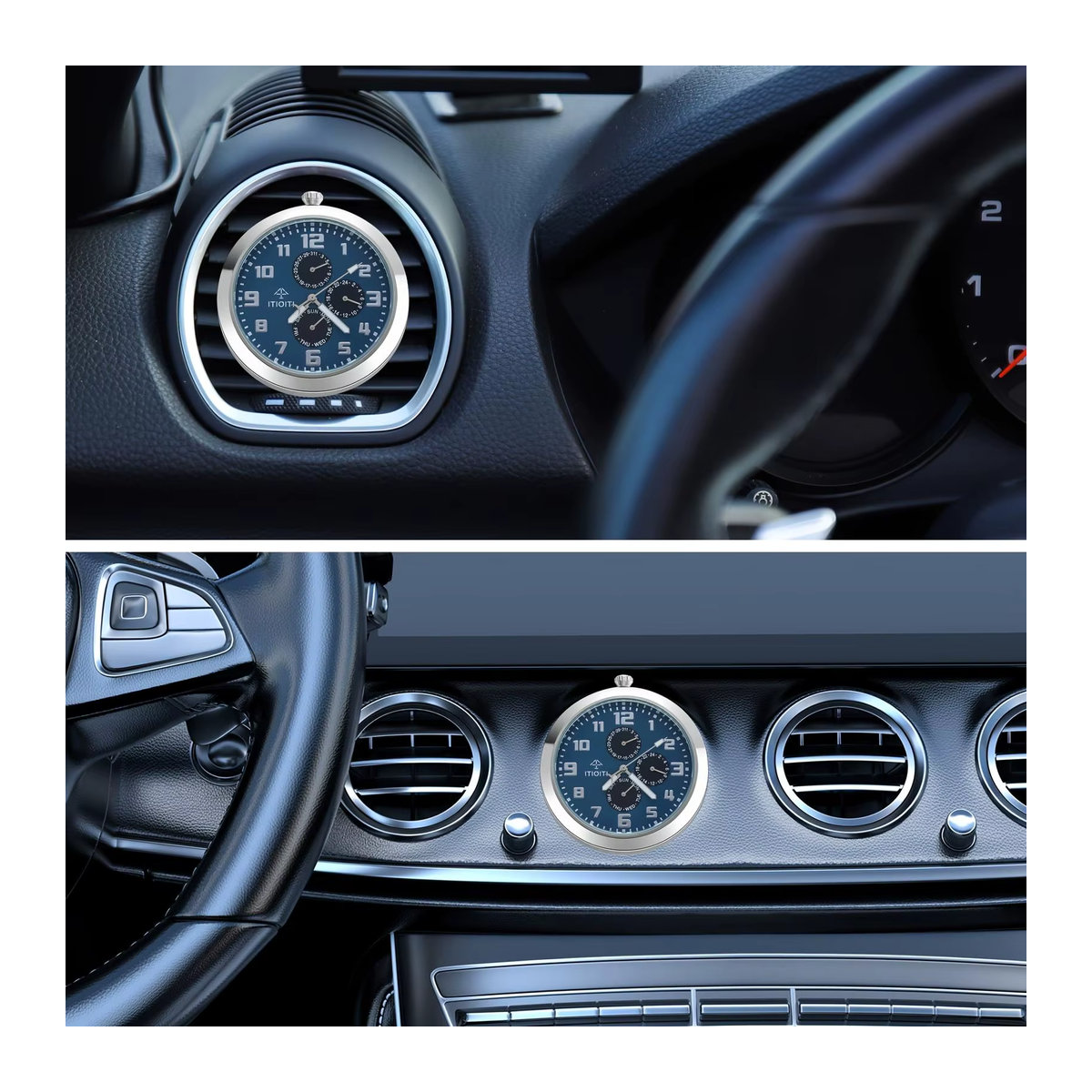Analoge Quarzuhr in Schwarz mit Datumsanzeige und IPX3-Wasserdichtigkeit, rundes Design aus Metall und Glas für Auto oder Zuhause - Bild 2