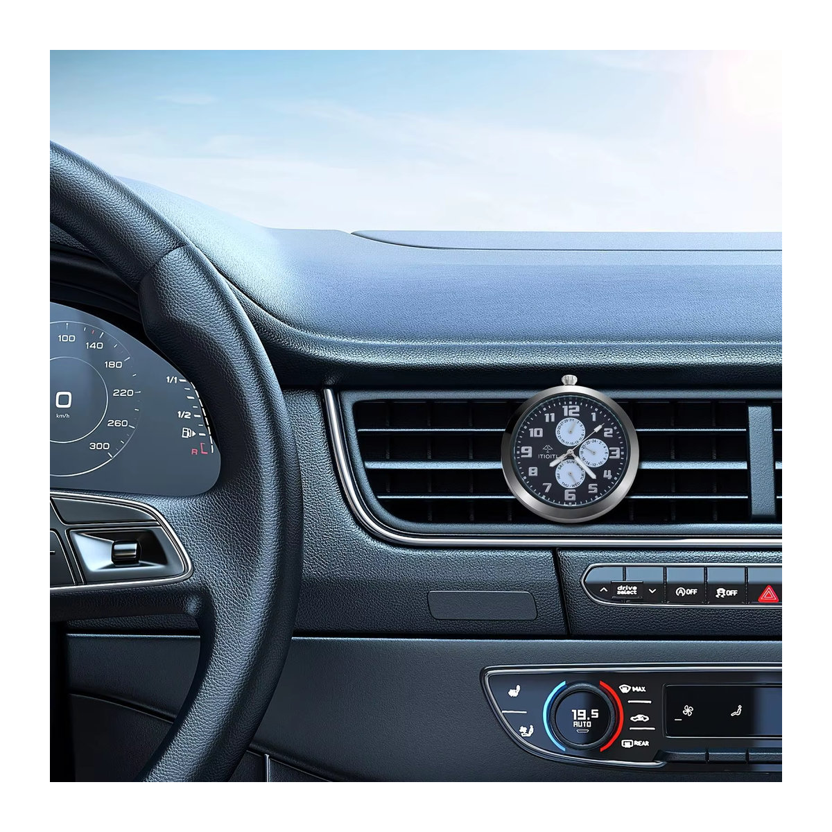 Analoge Quarzuhr in Schwarz mit Datumsanzeige und IPX3-Wasserdichtigkeit, rundes Design aus Metall und Glas für Auto oder Zuhause - Bild 3