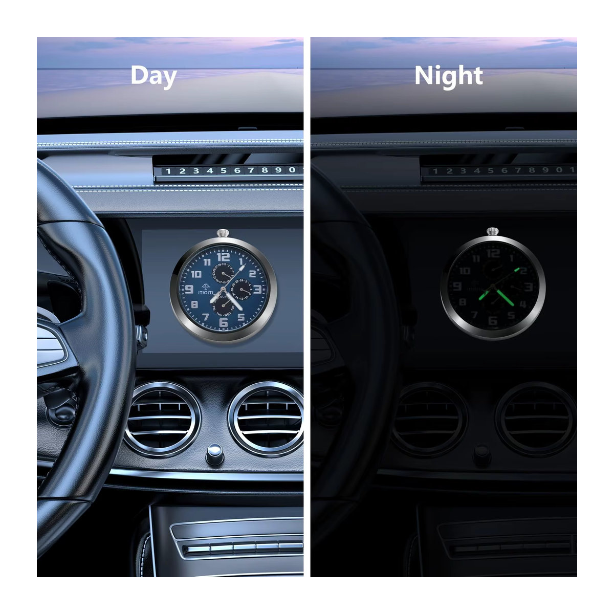 Analoge Quarzuhr in Schwarz mit Datumsanzeige und IPX3-Wasserdichtigkeit, rundes Design aus Metall und Glas für Auto oder Zuhause - Bild 4