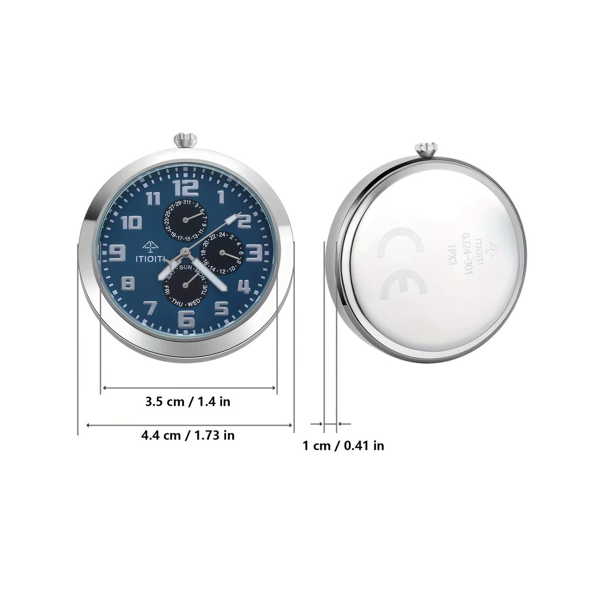 Analoge Quarzuhr in Schwarz mit Datumsanzeige und IPX3-Wasserdichtigkeit, rundes Design aus Metall und Glas für Auto oder Zuhause - Bild 5