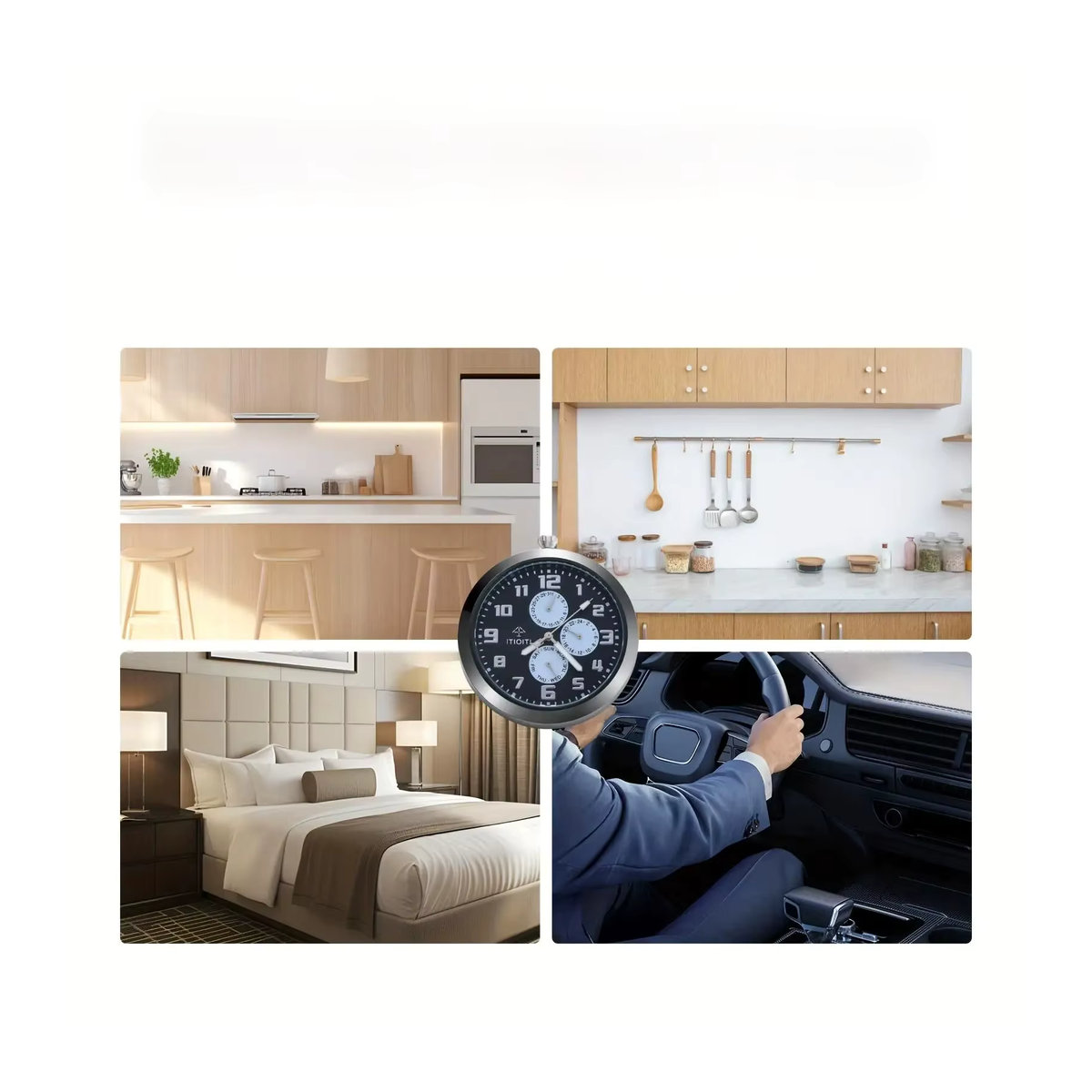 Analoge Quarzuhr in Schwarz mit Datumsanzeige und IPX3-Wasserdichtigkeit, rundes Design aus Metall und Glas für Auto oder Zuhause - Bild 6