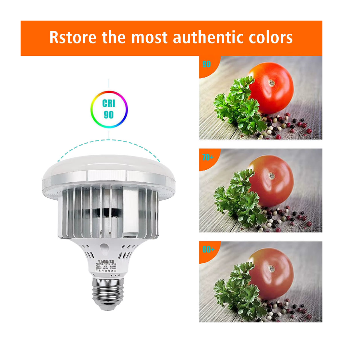 Andoer LED-Glühbirne 85 W mit E27-Halterung und Fernbedienung für Fotostudios, dimmbar, 3200 K-5500 K - Bild 3
