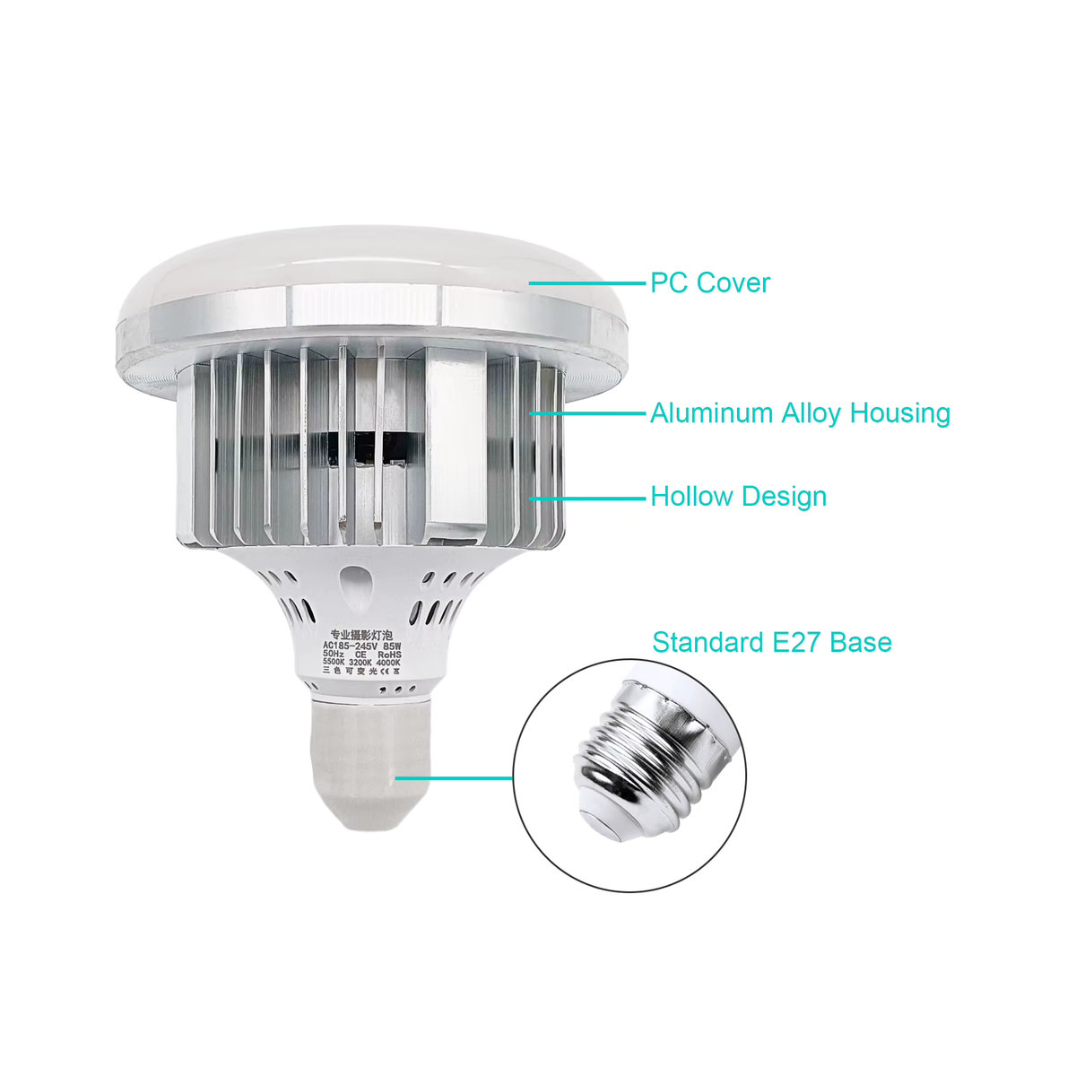 Andoer LED-Glühbirne 85 W mit E27-Halterung und Fernbedienung für Fotostudios, dimmbar, 3200 K-5500 K - Bild 4