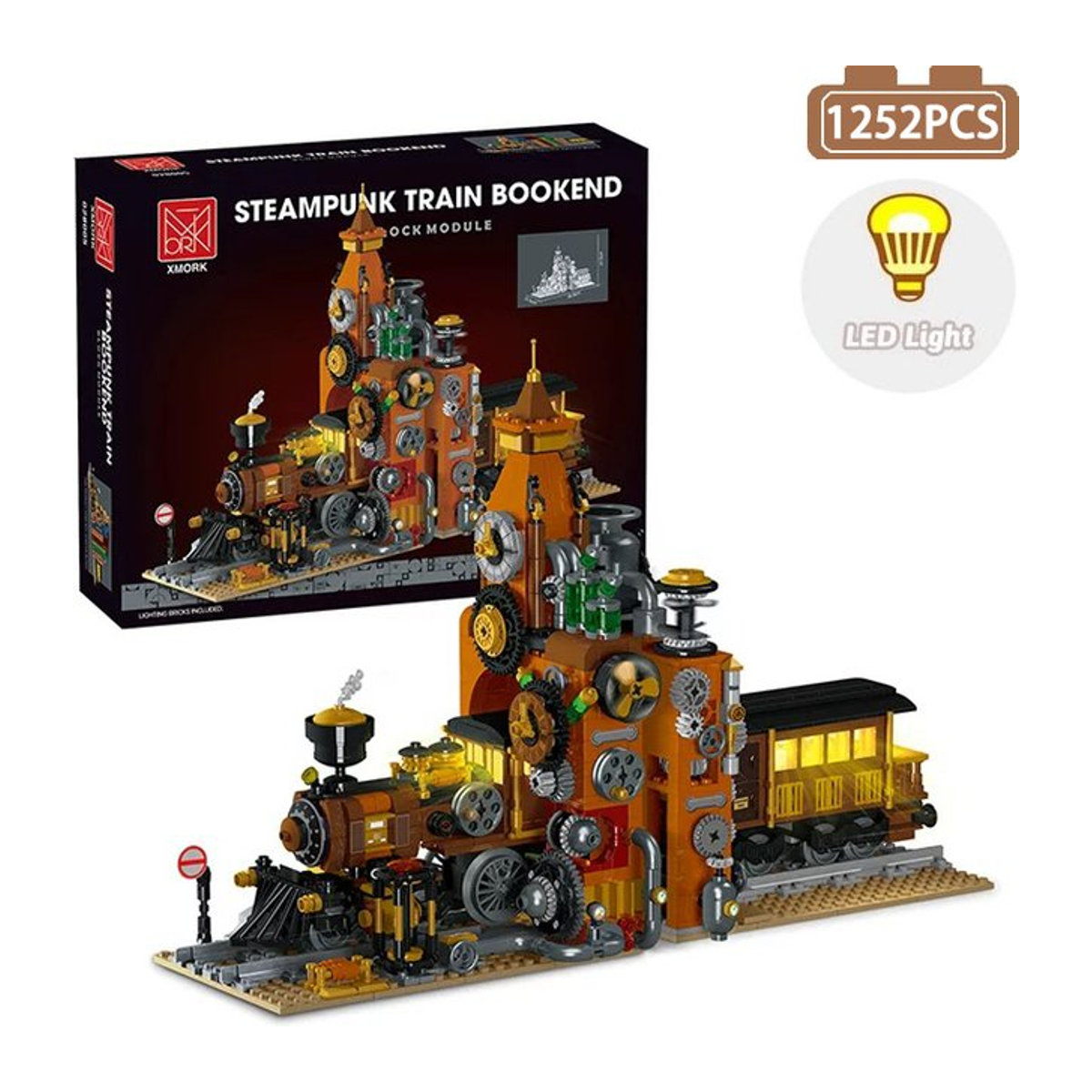 Andole MOC Street View Steampunk Zug Bausteine Modell mit LED als Buchstützen für Kinder in Mehrfarbig - Bild 1