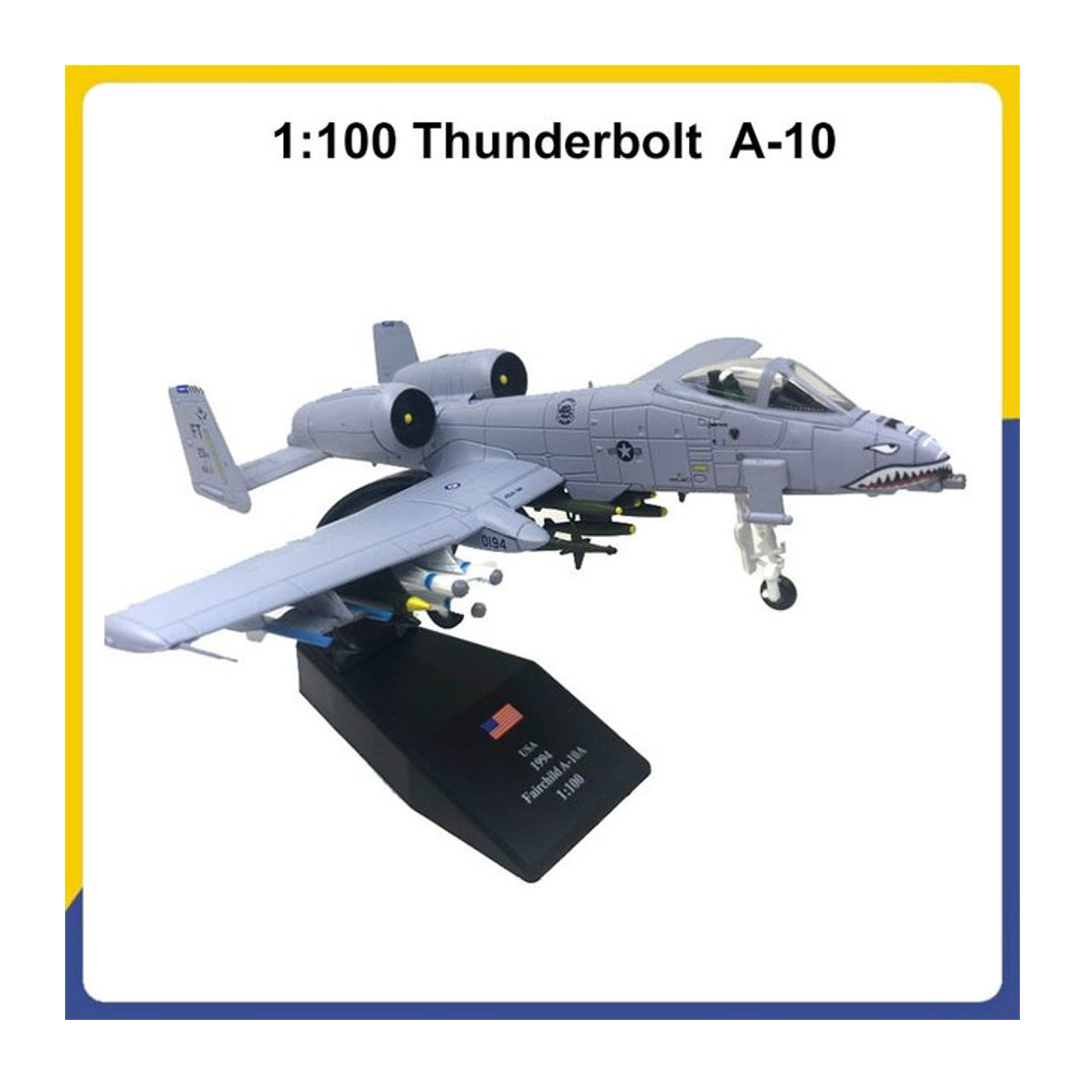 Andralyn A-10 Thunderbolt Kampfflugzeugmodell aus Metall im Maßstab 1:100, Grau mit Shark Mouth Design - Bild 1
