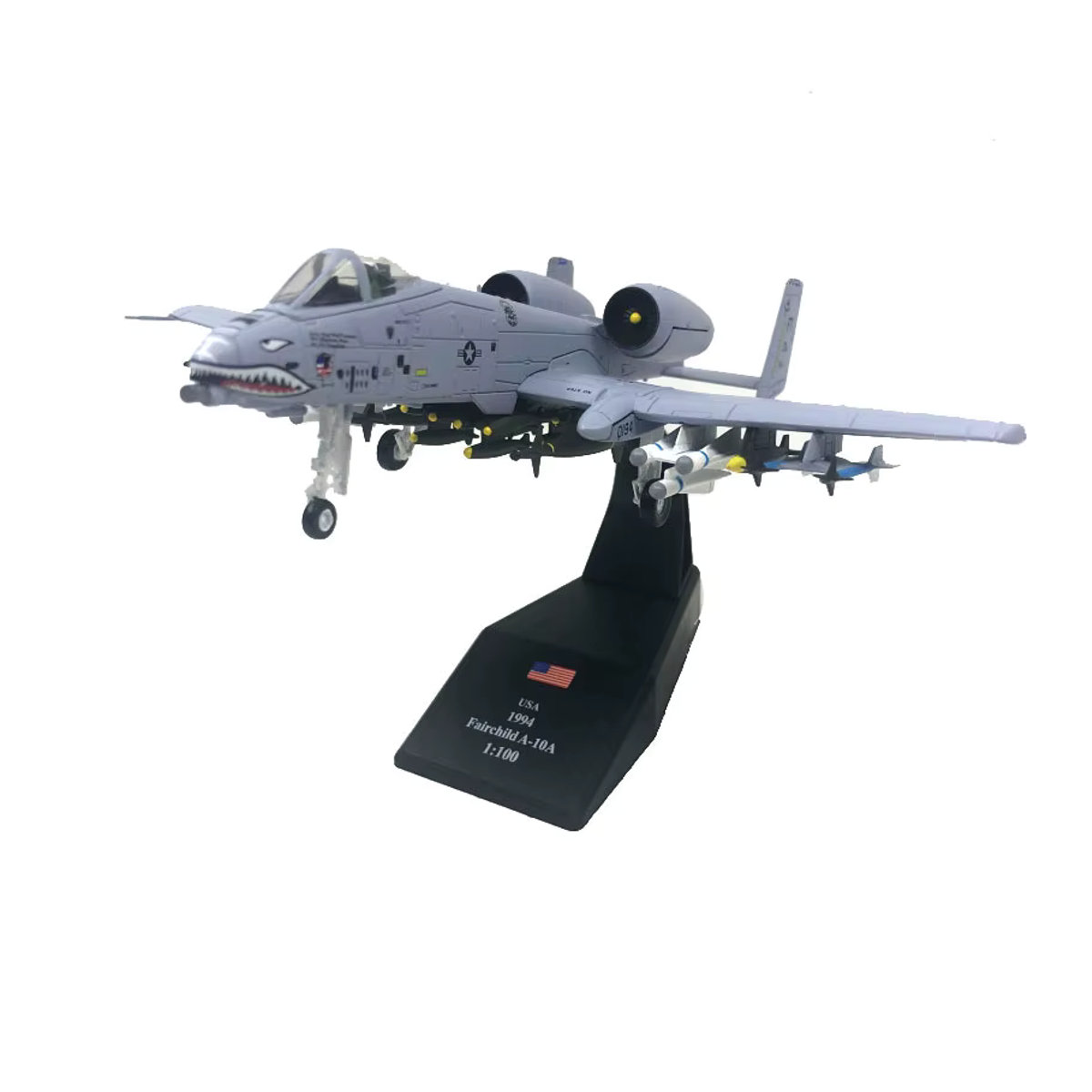 Andralyn A-10 Thunderbolt Kampfflugzeugmodell aus Metall im Maßstab 1:100, Grau mit Shark Mouth Design - Bild 3