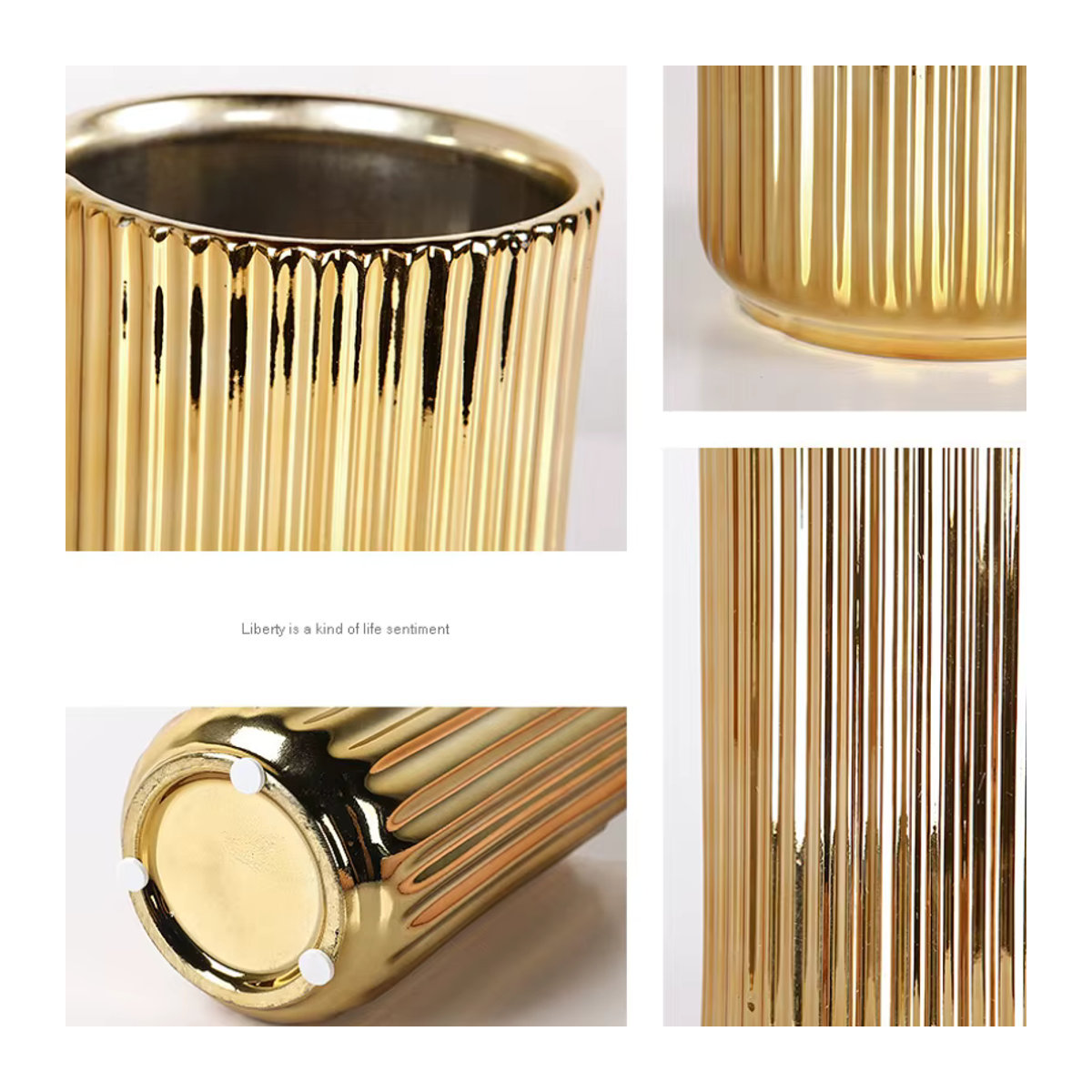 Andralyn Keramikvase in Gold mit Streifenmuster im skandinavischen Design für Schnittblumen - Bild 6