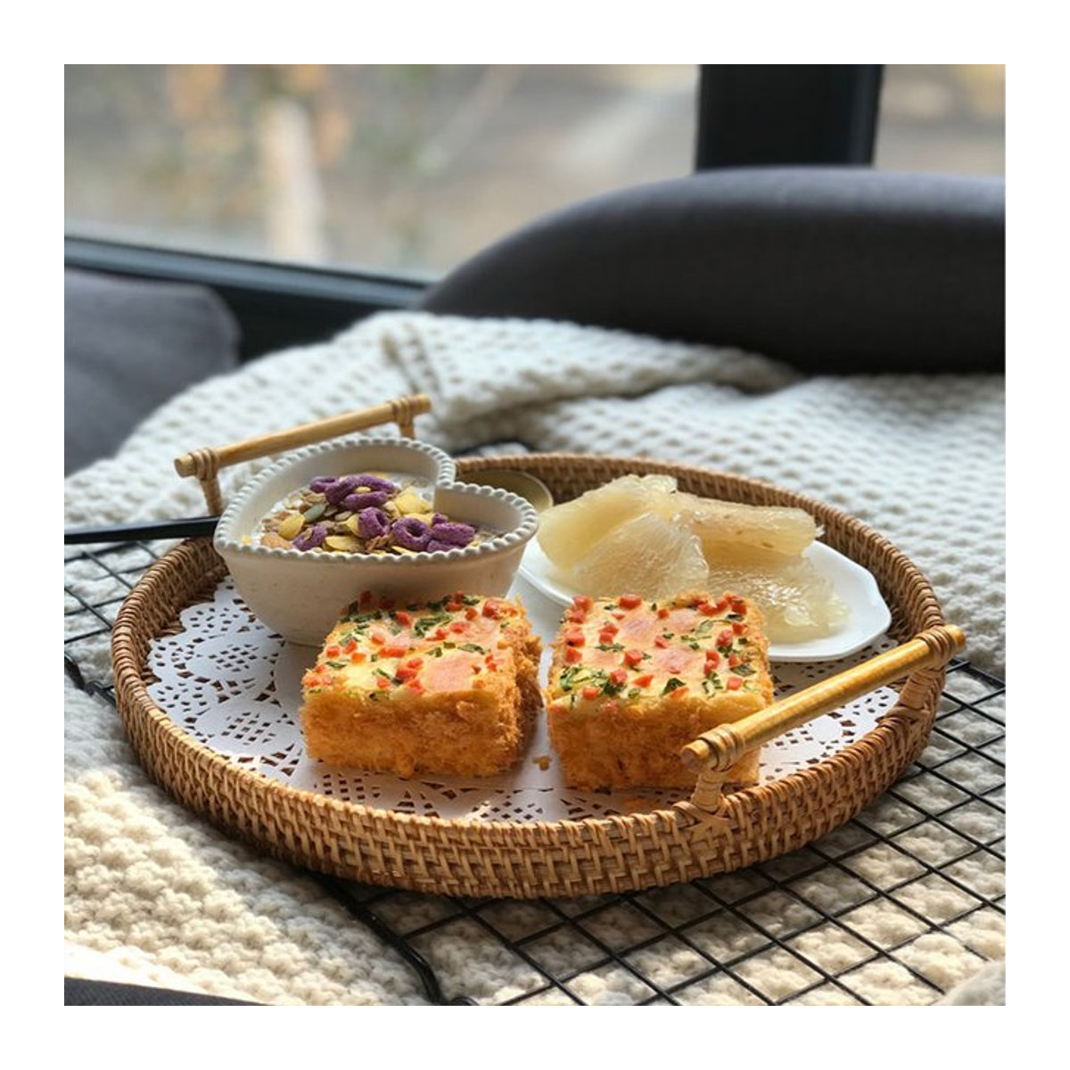 Andralyn Rattan Korb Rund in Braun Handgewebtes Aufbewahrungsset für Brot Obst und Snacks im Bohemian Stil - Bild 1