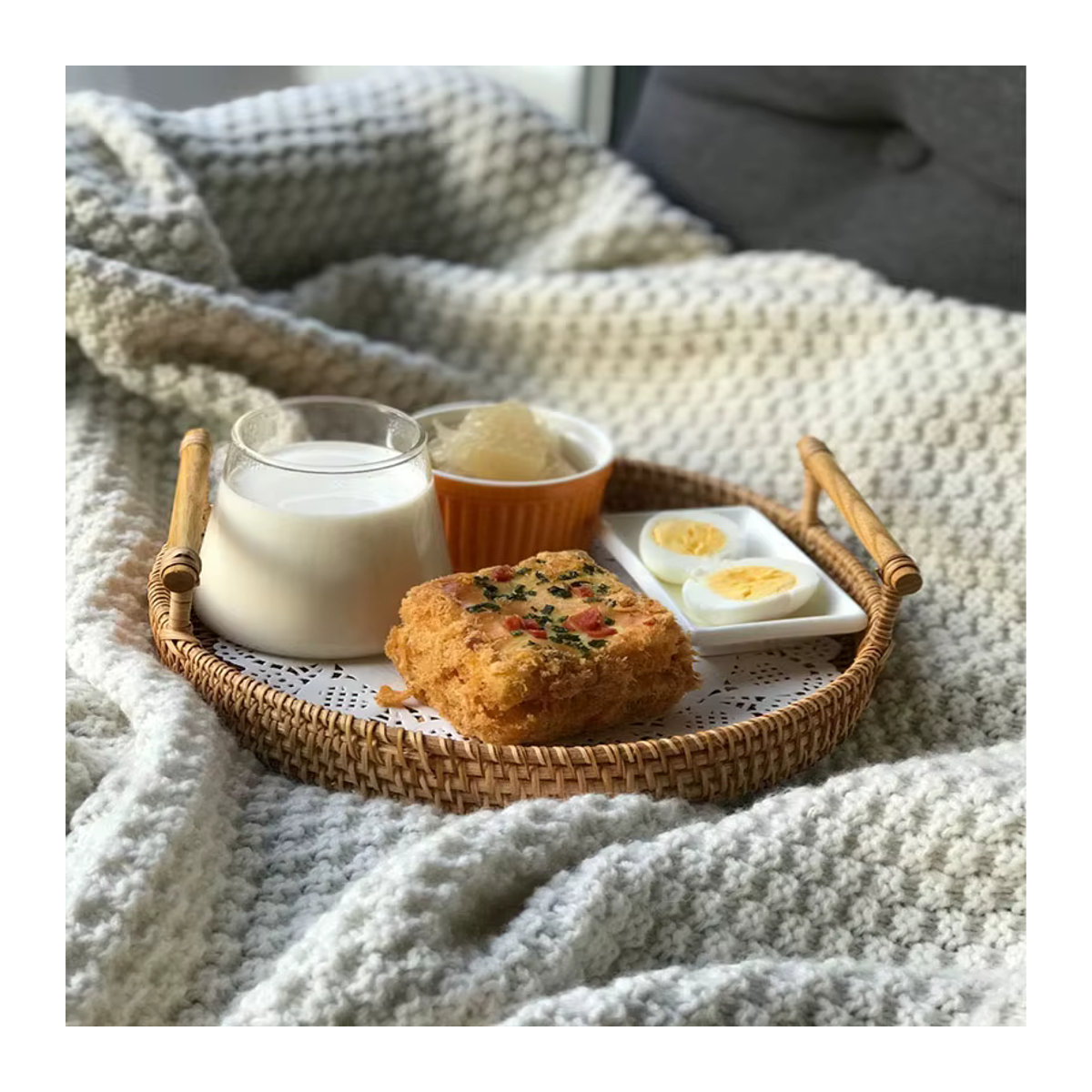 Andralyn Rattan Korb Rund in Braun Handgewebtes Aufbewahrungsset für Brot Obst und Snacks im Bohemian Stil - Bild 5