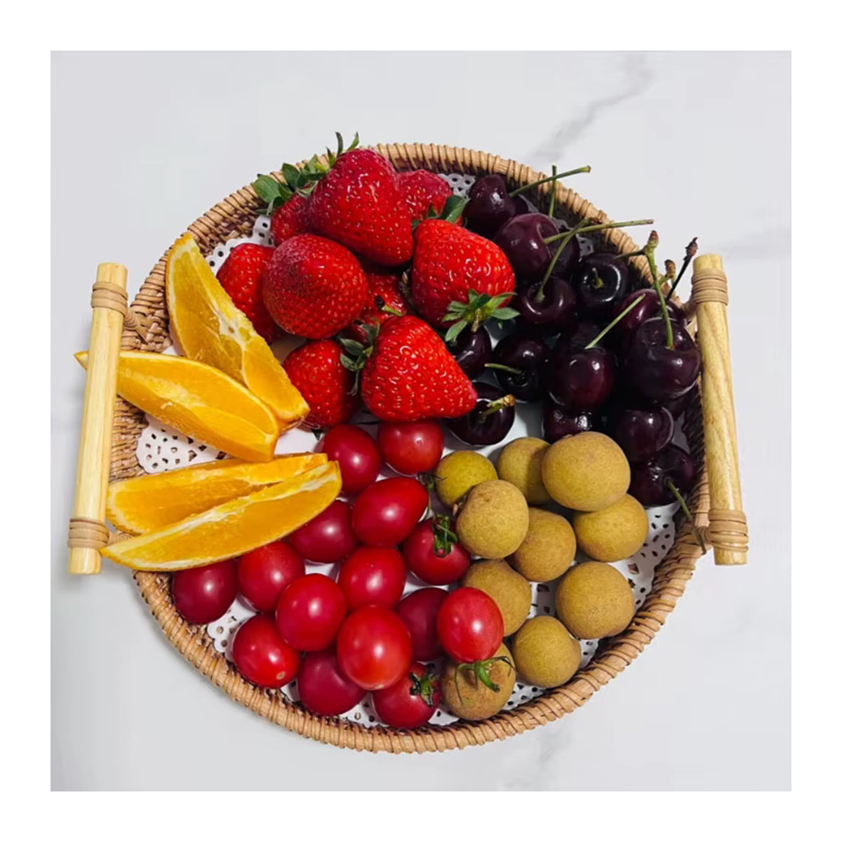 Andralyn Rattan Korb Rund in Braun Handgewebtes Aufbewahrungsset für Brot Obst und Snacks im Bohemian Stil - Bild 6