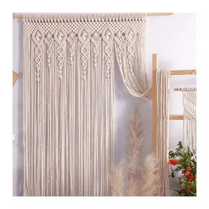 ANENG Makramee Wandteppich aus Baumwolle in Creme mit geometrischem Design und Quasten für Boho-Dekoration, B/H: 70 x 200 cm