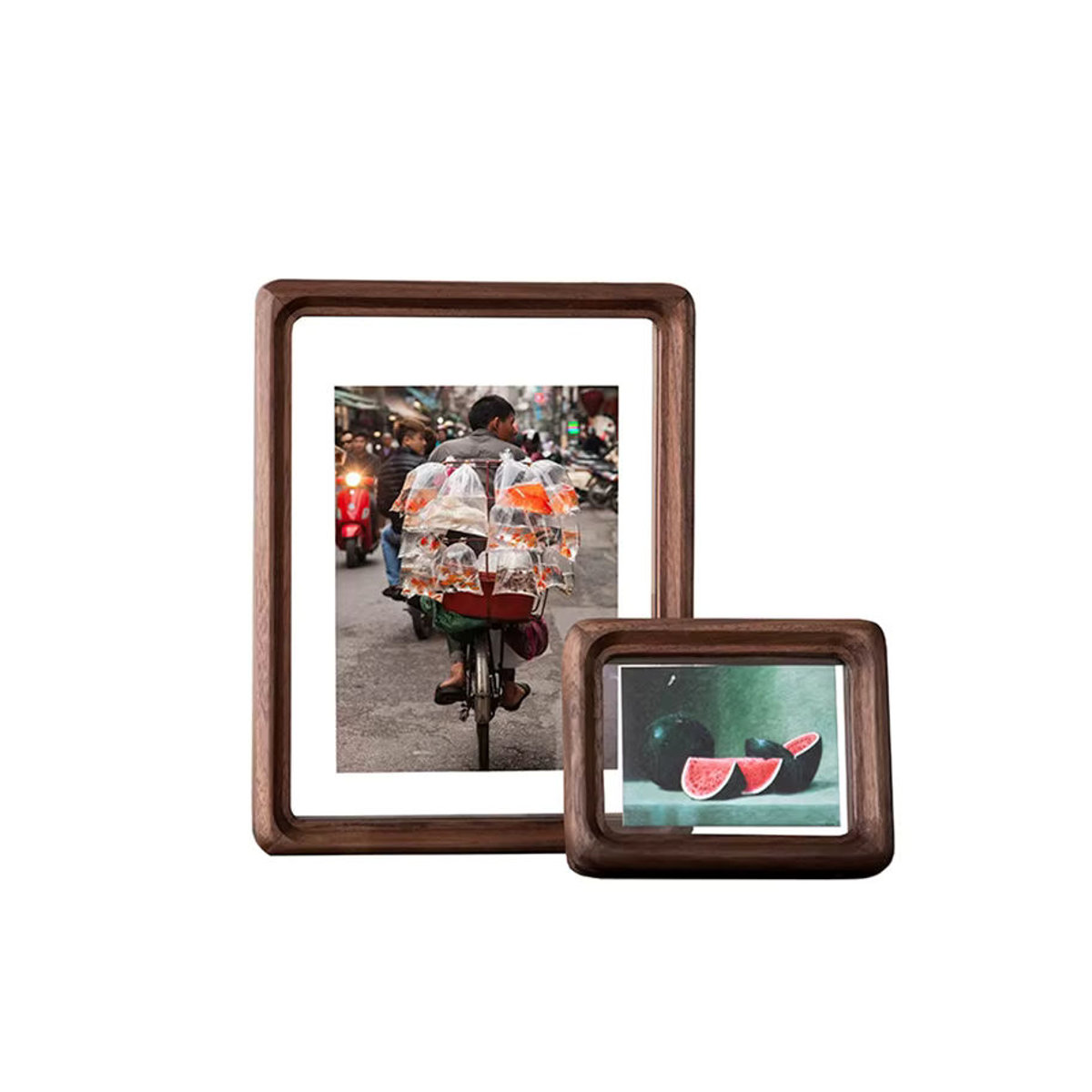 ANGDUO Doppelter transparenter Bilderrahmen aus Walnussholz in Braun, Rechteckiger Tischaufsteller für die Dekoration, B/H: 8,4 x 5,5 cm - Bild 3