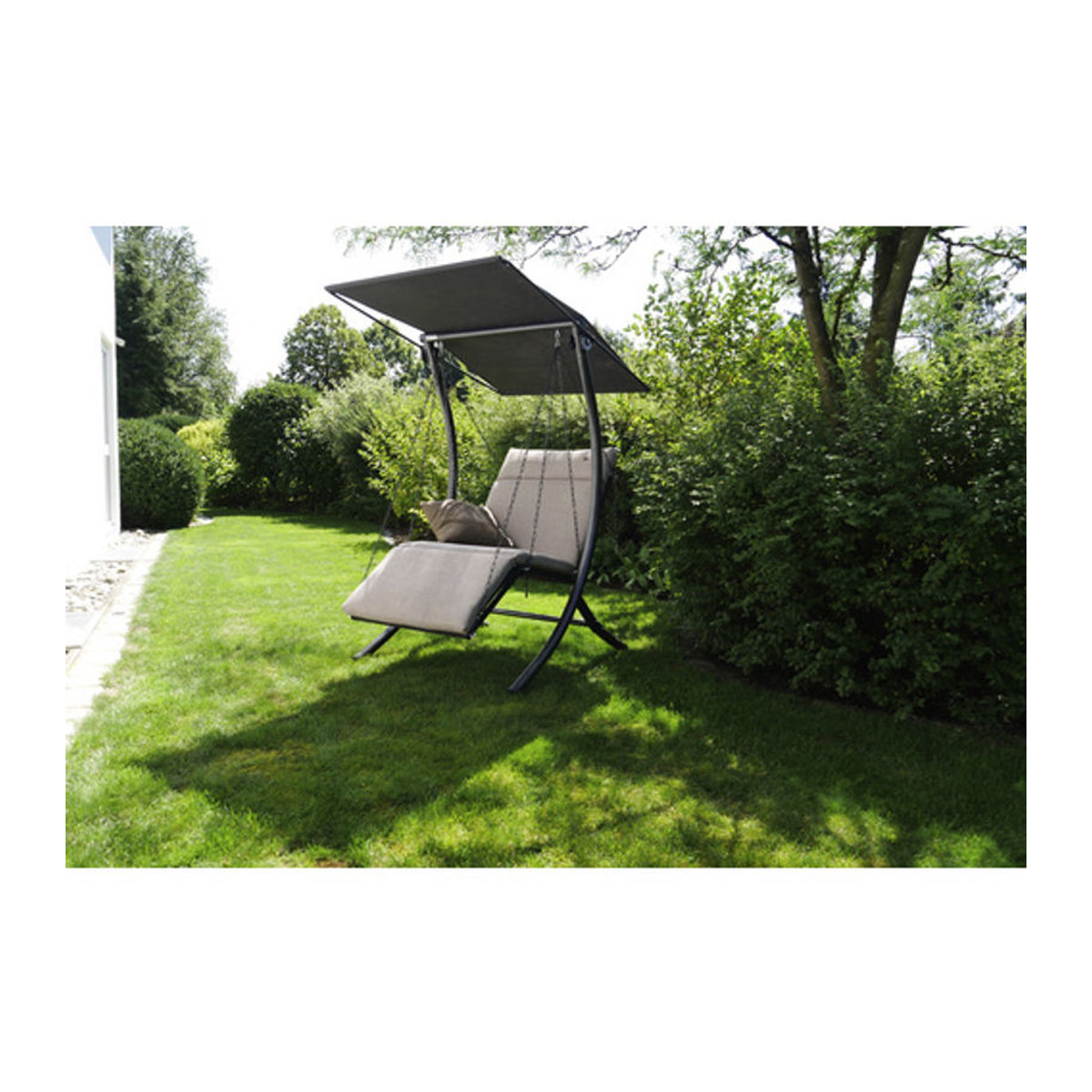 Angerer Hollywoodschaukel Swing Smart 1-Sitzer mit Auflagen in Beige und Grau aus Polyester Stoff - Bild 1
