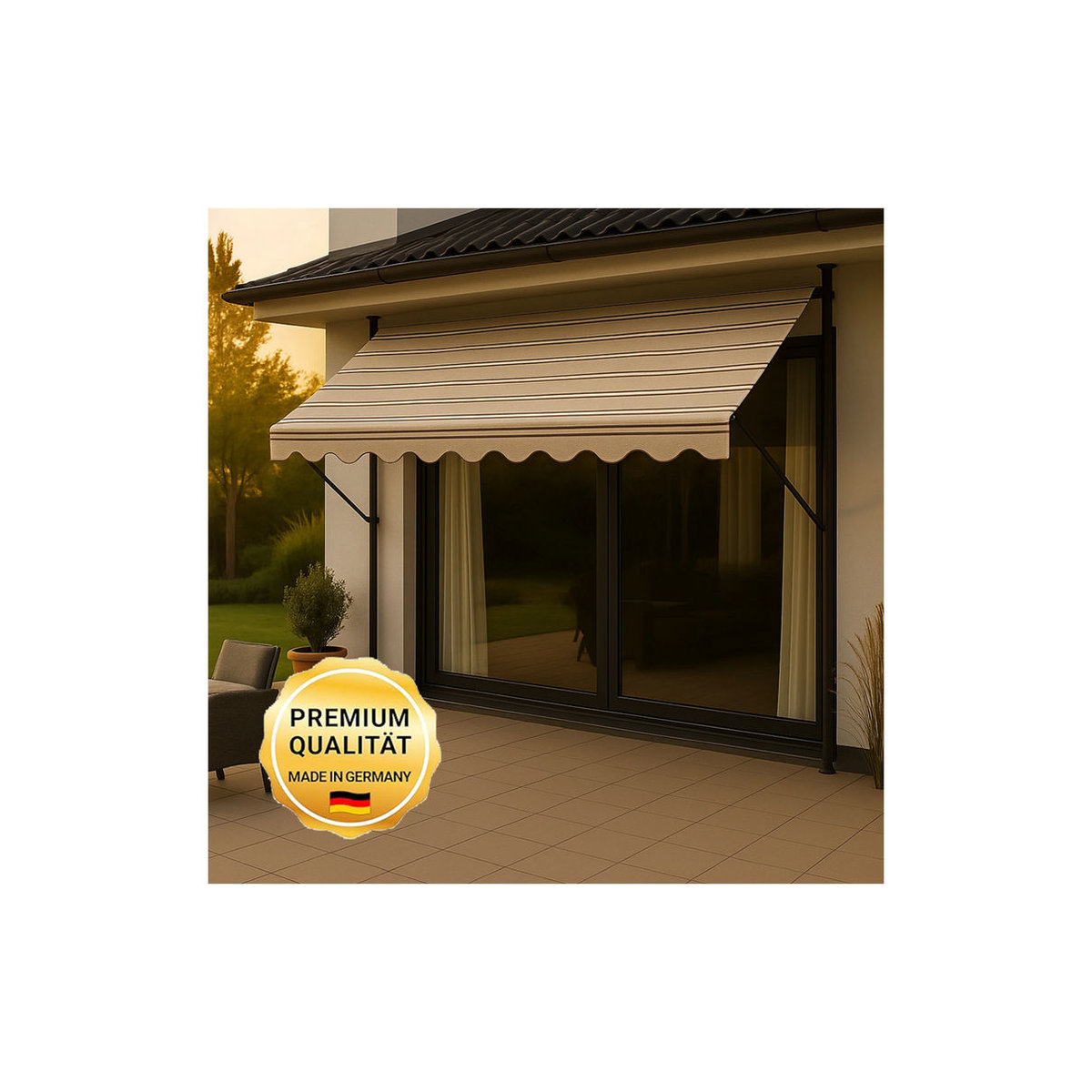 Angerer Klemmmarkise aus Acryl in Beige mit braunem Nadelstreifen, Breite: 250 cm - Bild 1