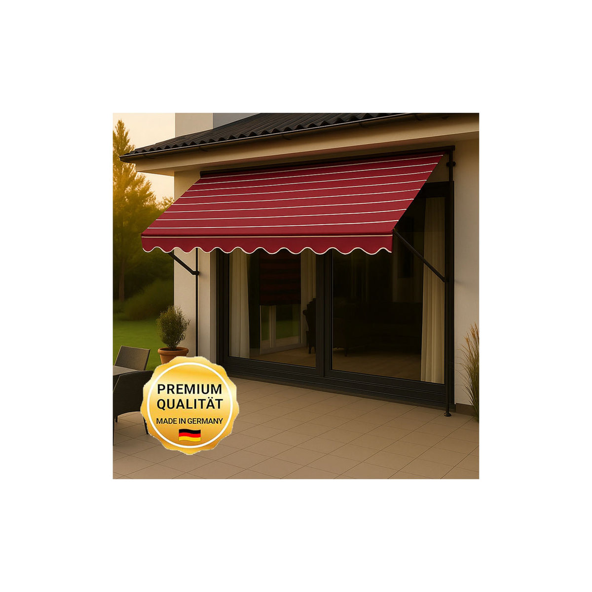 Angerer Klemmmarkise aus Acryl in Rot und Beige mit Nadelstreifen, Breite: 400 cm - Bild 1