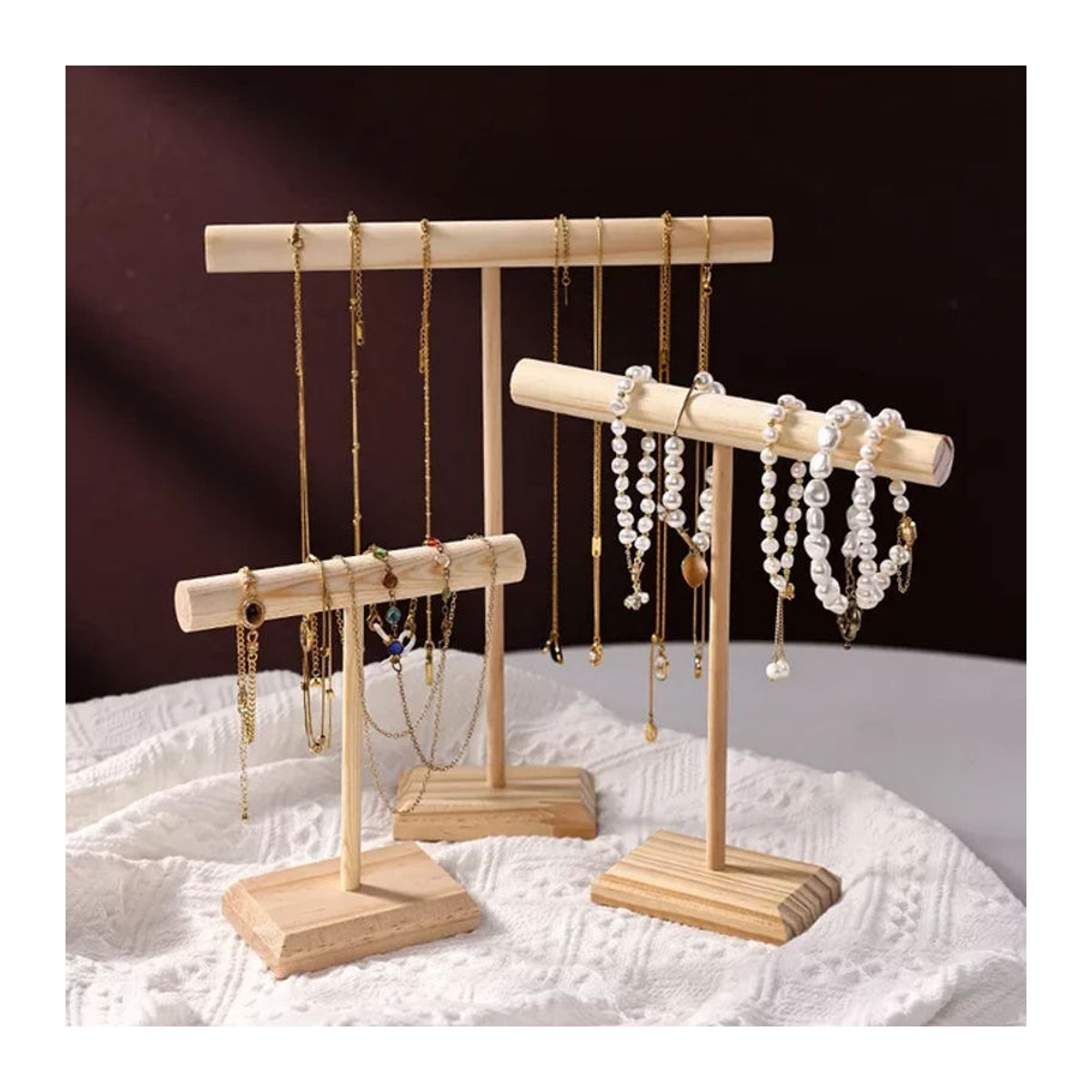 ANGLANG Schmuck Display Stand aus Massivholz in Braun zur Präsentation von Armbändern, Halsketten und Haarbändern - Bild 1