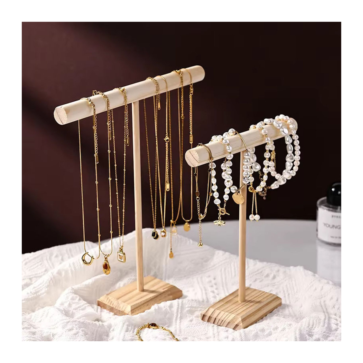 ANGLANG Schmuck Display Stand aus Massivholz in Braun zur Präsentation von Armbändern, Halsketten und Haarbändern - Bild 2