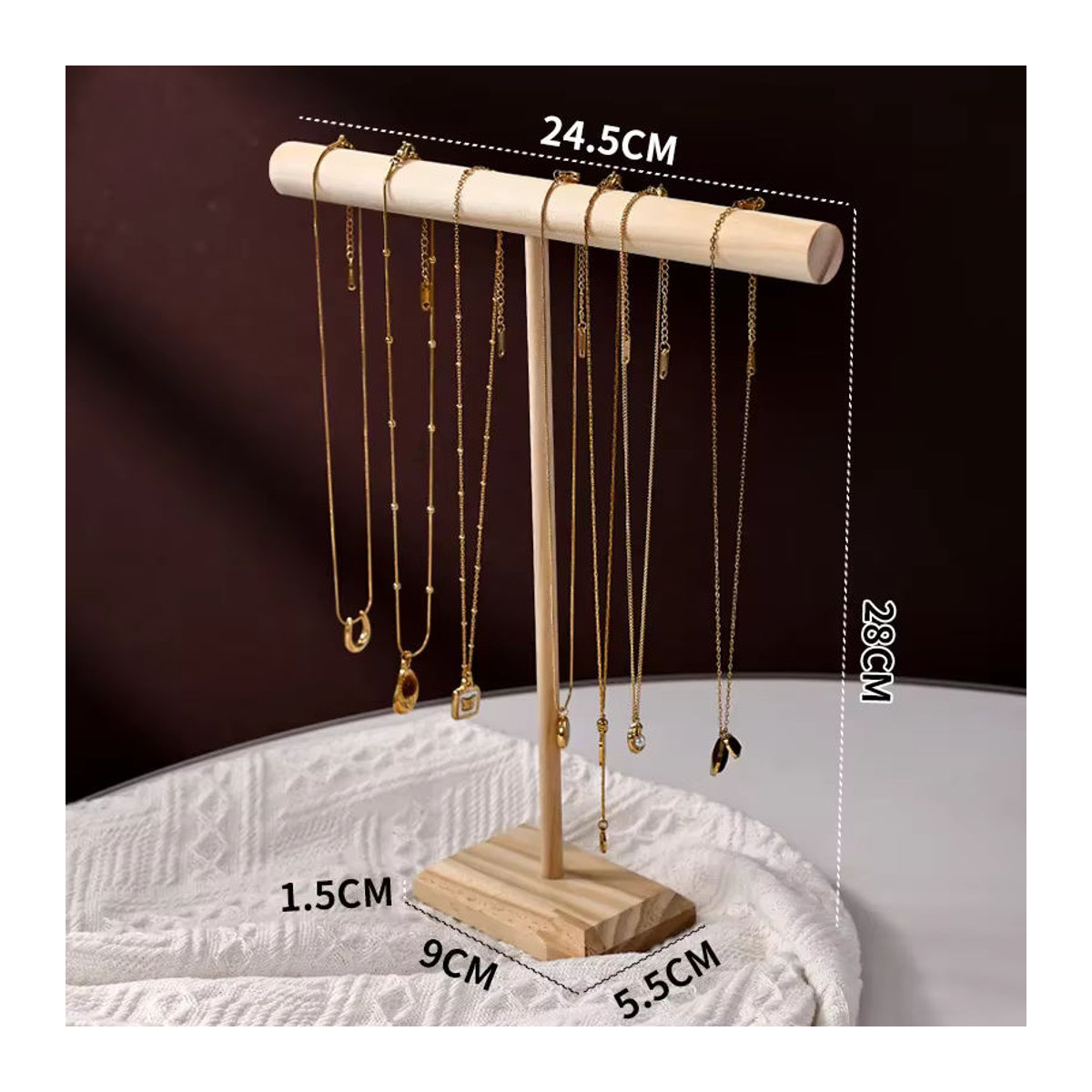 ANGLANG Schmuck Display Stand aus Massivholz in Braun zur Präsentation von Armbändern, Halsketten und Haarbändern - Bild 3