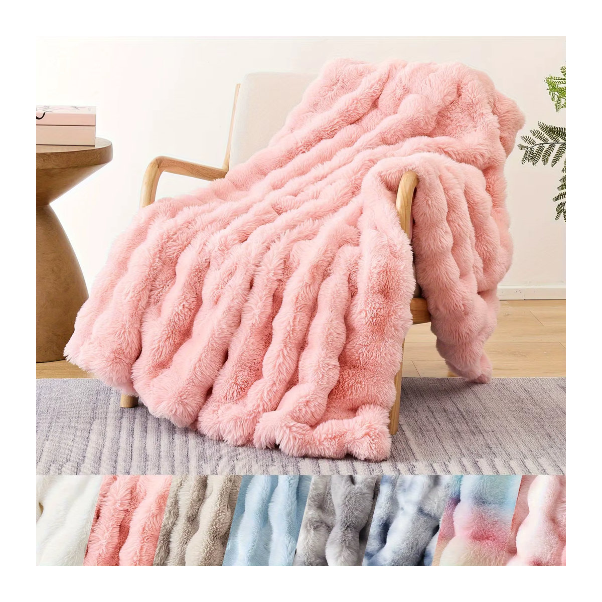 ANGPU Fleece Decke aus Faux Pelz in Rosa, weiche und warme Plüschdecke für Sofa, Bett oder Reisen - Bild 1