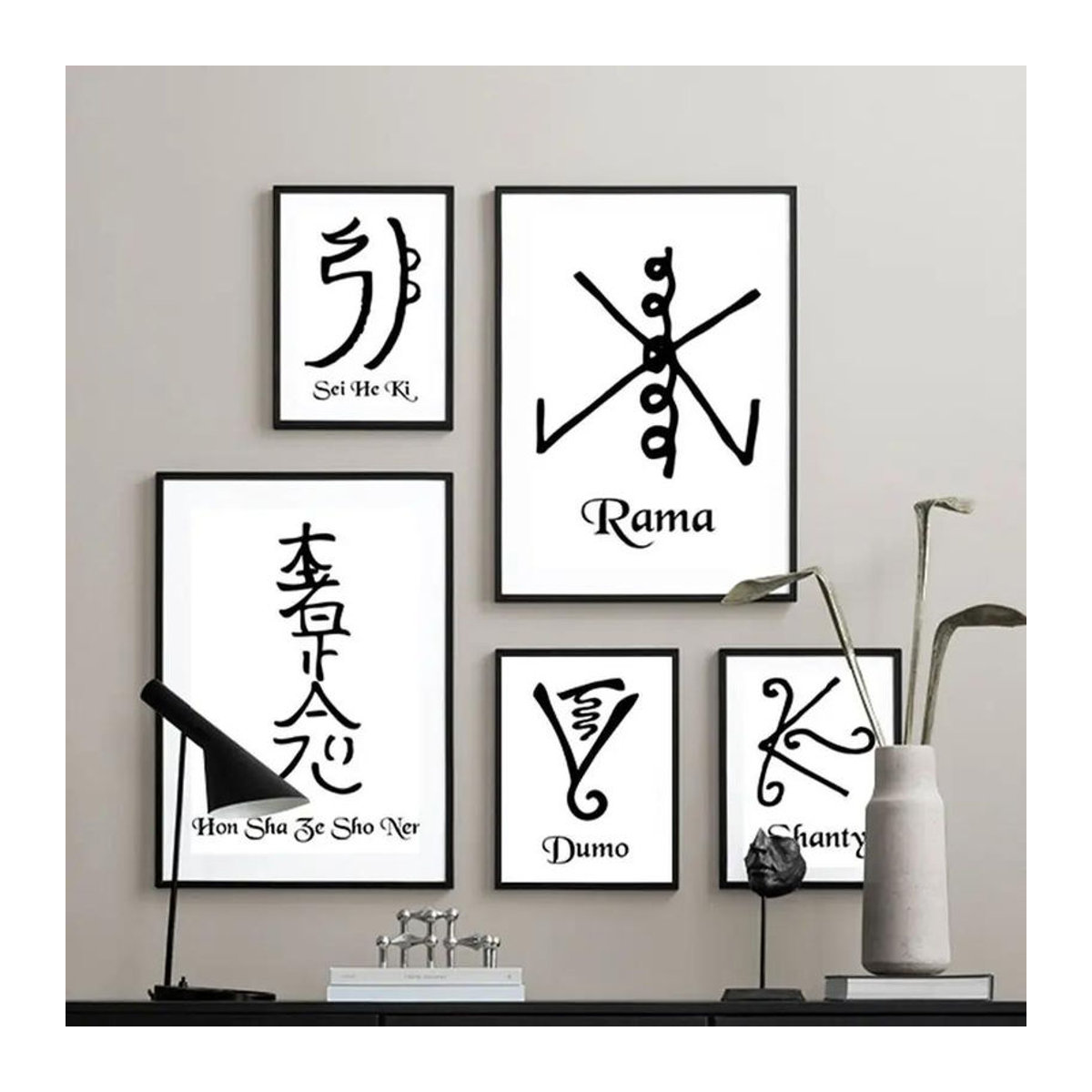 Angus Art Painting Studio Reiki Cho Ku Rei Sei He Ki Symbol Leinwand Wandkunst in Weiß, B: 21 cm, H: 30 cm - Bild 2