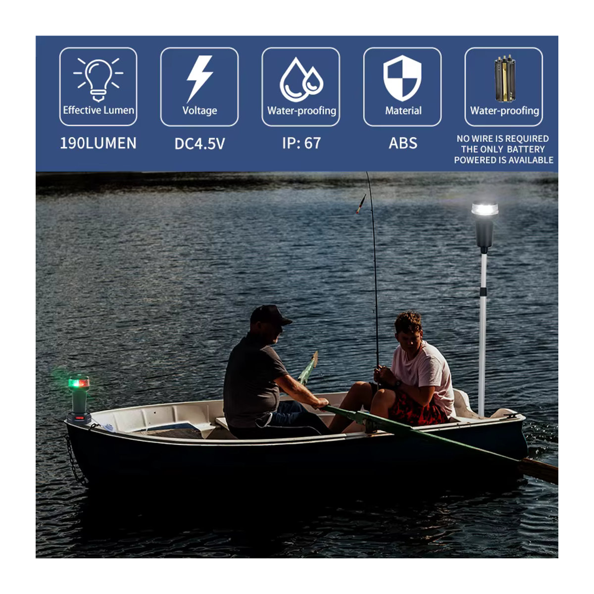 ANHEART Tragbare Navigations-LED-Lampe für Boote und Kajaks, rund, Weiß/Mehrlicht mit Farbadapter, Batteriebetrieben - Bild 2
