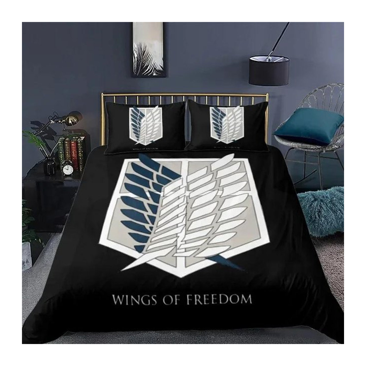 Anime Attack on Titan Bettwäscheset Freedom Wings mit Bettbezug und Kissenbezug, Schwarz, B/H: 180 x 210 cm - Bild 1